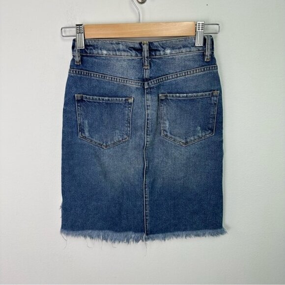 ALL Saints Distressed Denim Raw Hem Mini Jean Skirt 00 - Picture 4 of 5